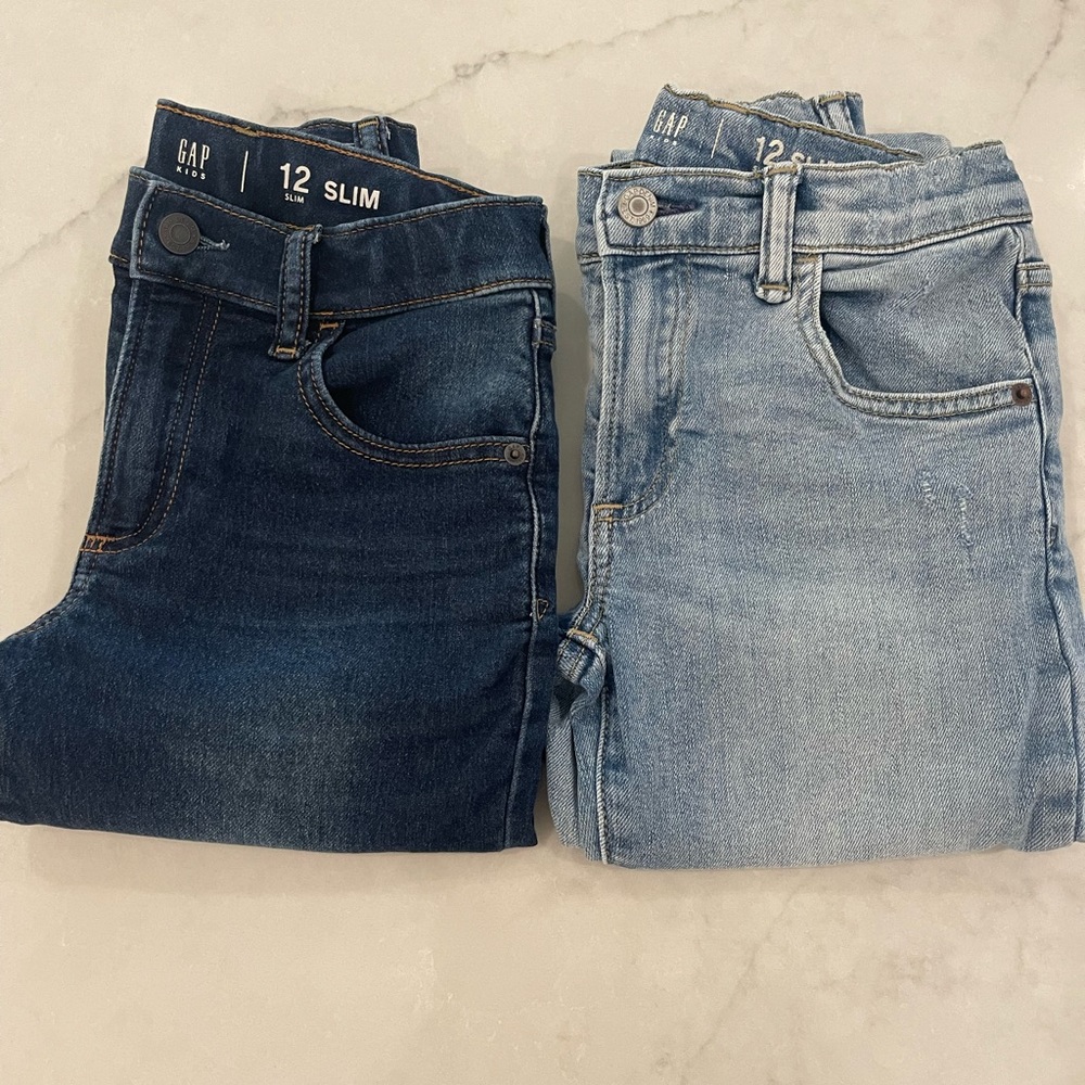 2 Pair of Gap Kids Boys 12 Slim Jeans